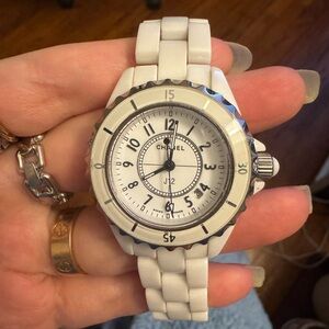 CHANEL Silver and White Ceramic Watch